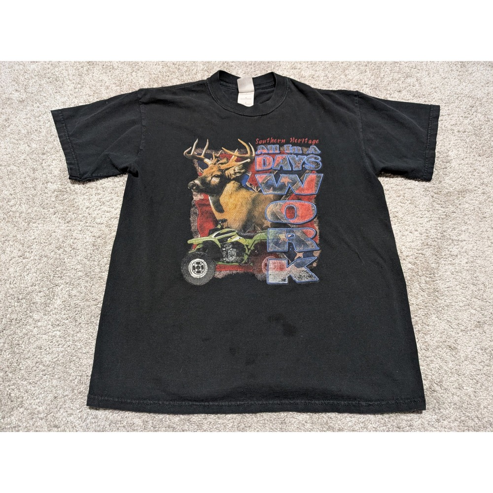 Gildan Heavyweight Cotton Deer ATV Southern Heritage Graphic T Shirt Mens Medium